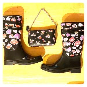 Brand new Coach rain boots and matching purse
